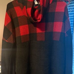 Hayzel Bold Red and Black Checkered Blouse with Cowl Neck